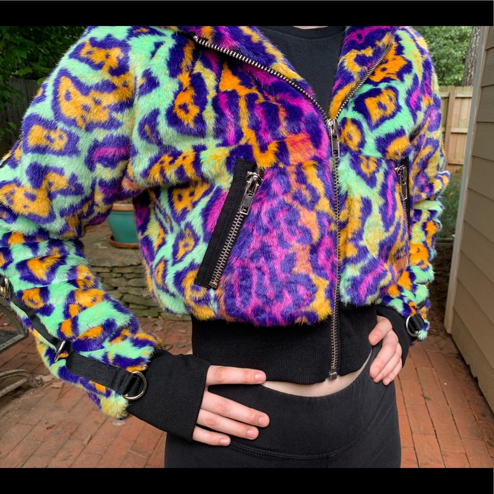 Club Exx Dolls Kill Rainbow Leopard Bomber (PC)